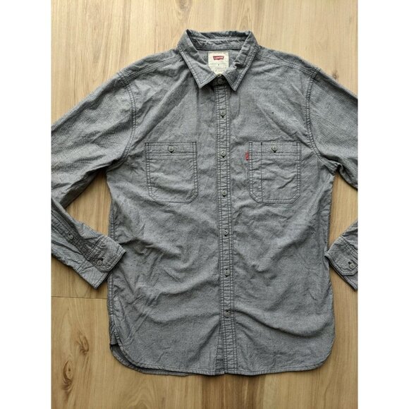 Levis Button Front Collared Shirt Gray Mens Medium - Picture 2 of 12
